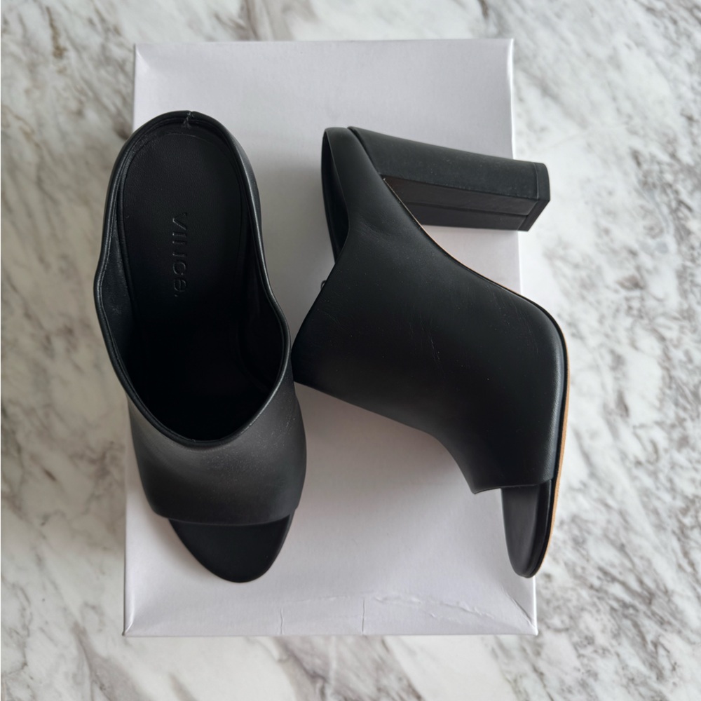Vince Black Open-Toe Block Heel Mules